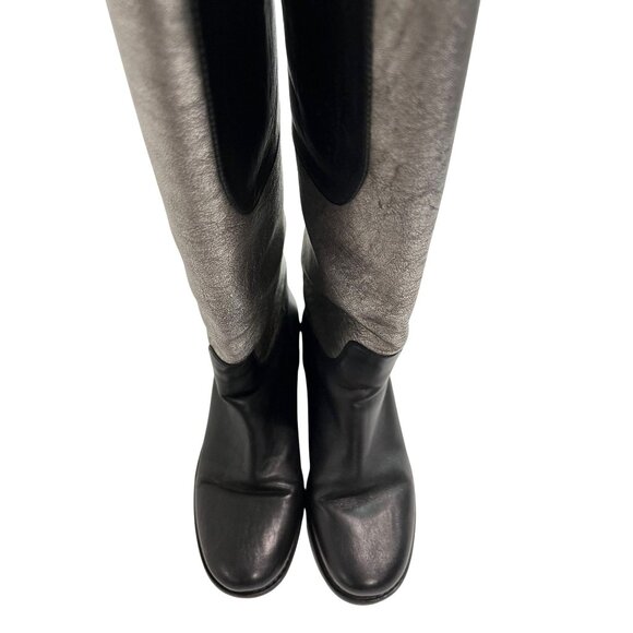 Chanel Two-Tone Leather Riding Boots in Black/Silver - Picture 3 of 6